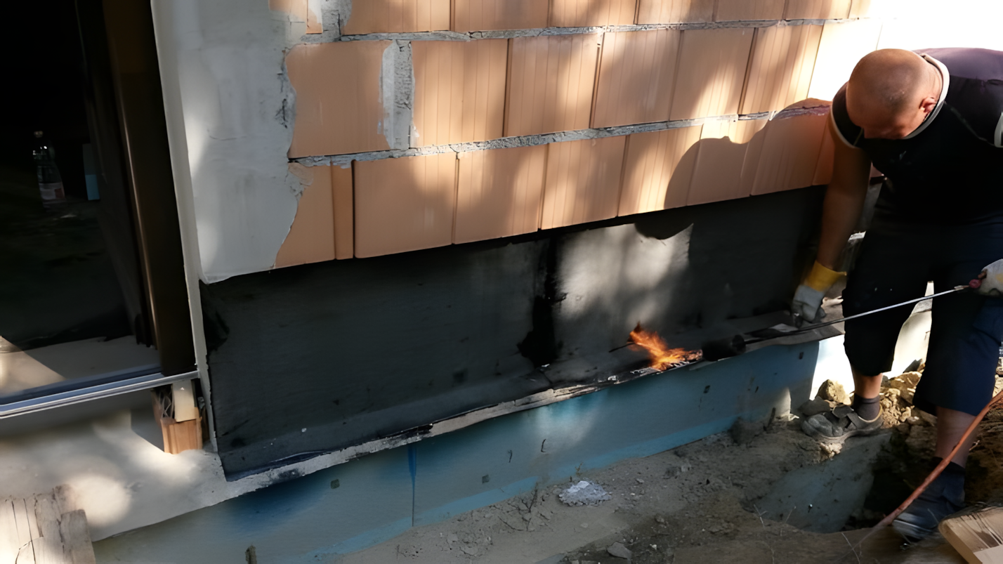 Lábazati bitumenes vízszigetelés hegesztése